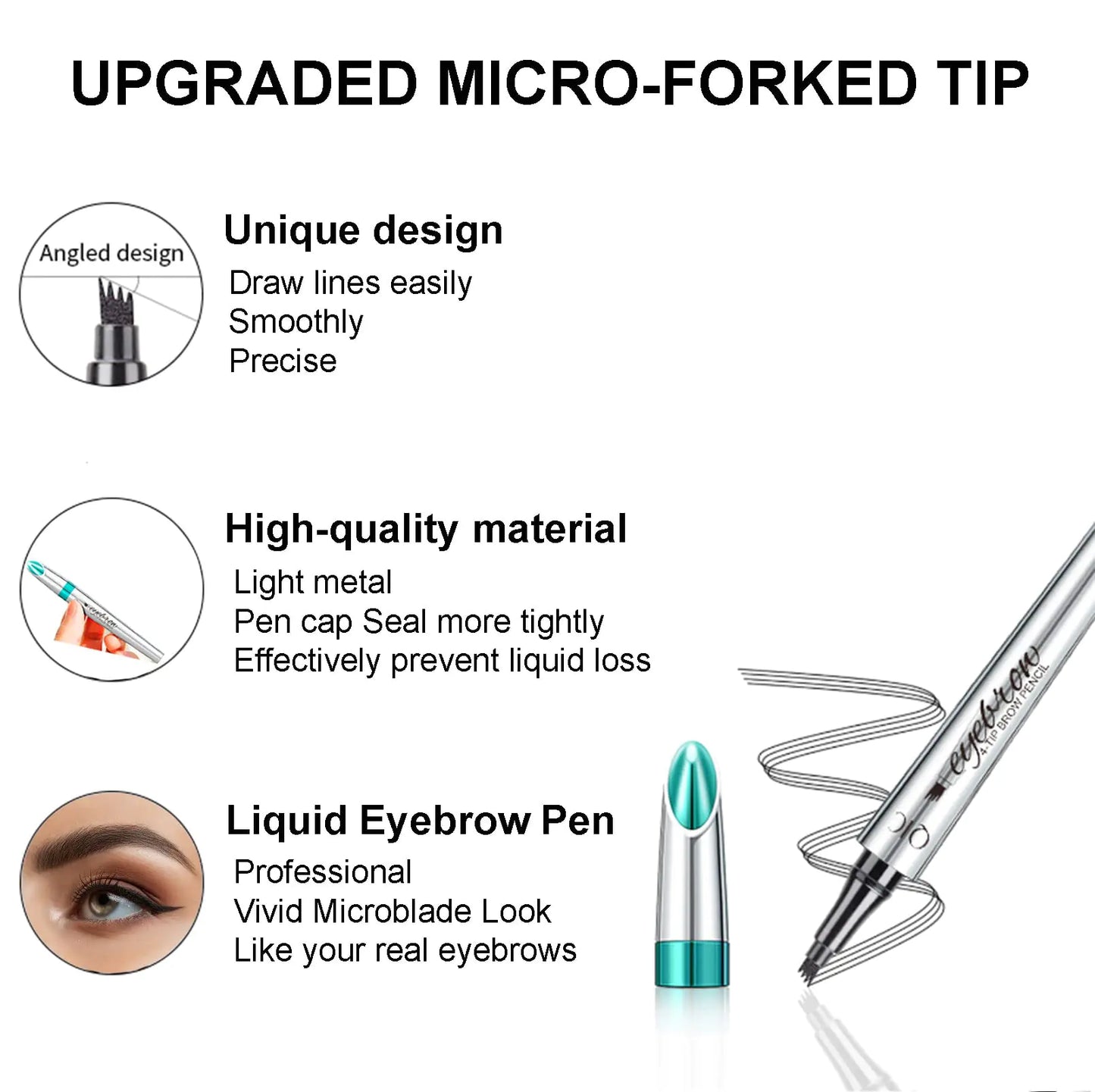 Precision Micro-Fork Eyebrow Pen, Long-Lasting Gray Brow Writer