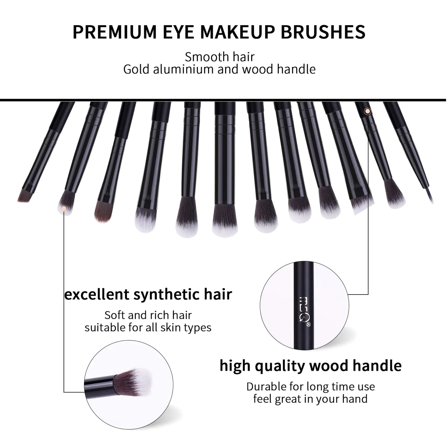 MSQ Pure Black Eye Makeup 12pc Brush Set