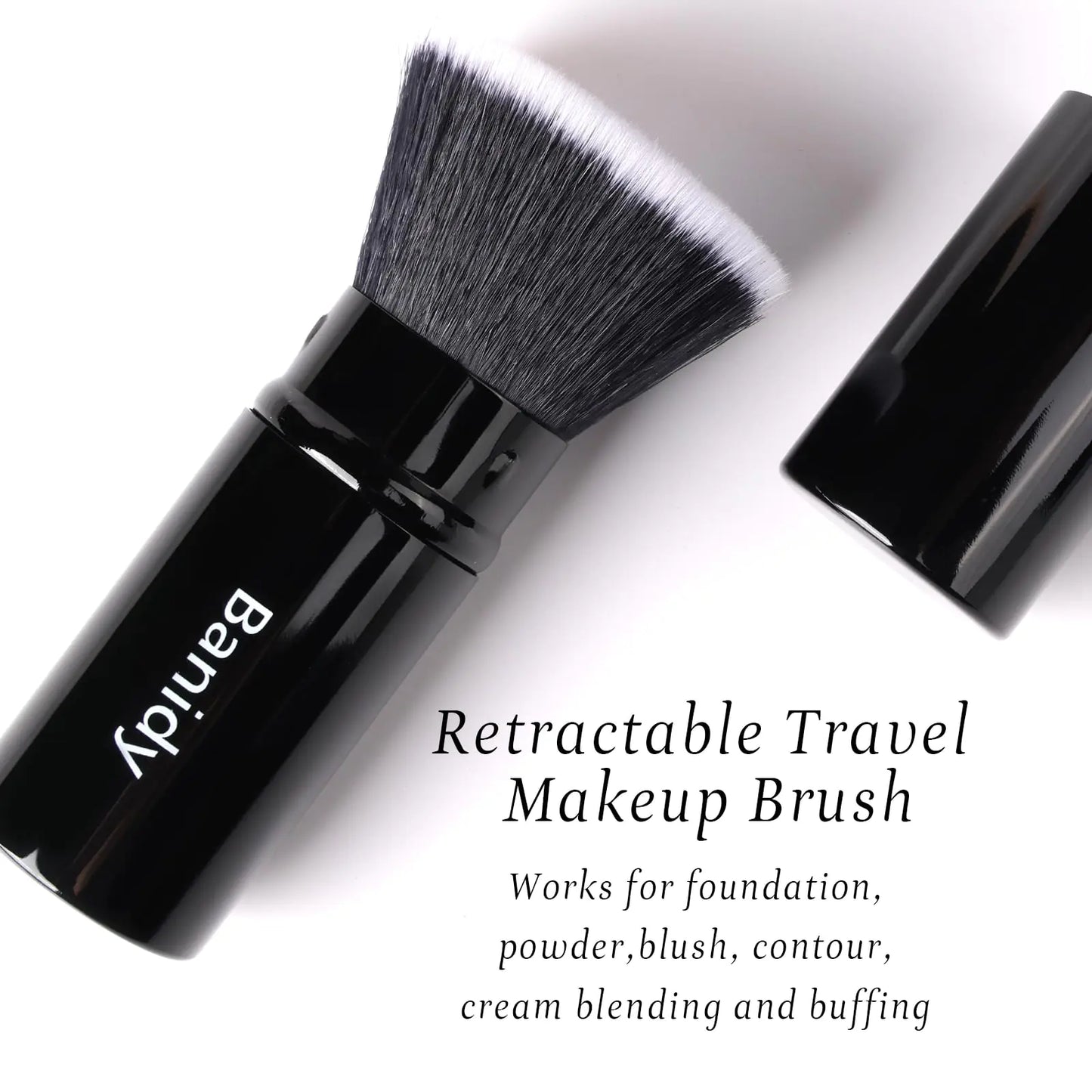 Retractable Kabuki Makeup Brush - Black Flat-Head