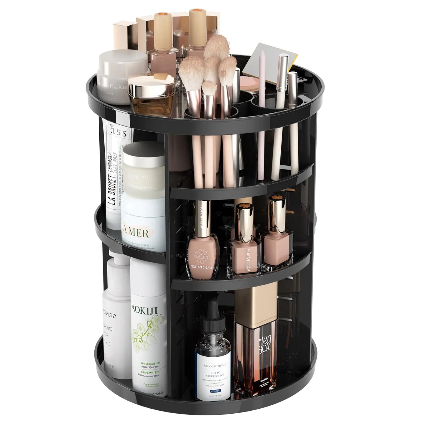 360° Black Vanity Spinning Makeup Holder