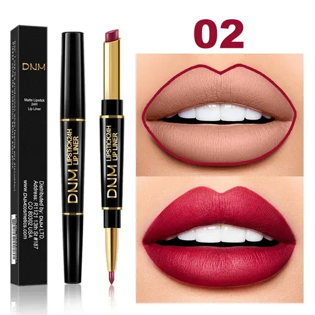 Dual-Tip Matte Lipstick & Liner - Dark Red