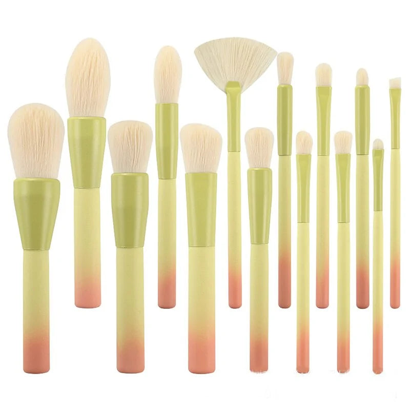 Pink Green Gradient Makeup Brushes Set