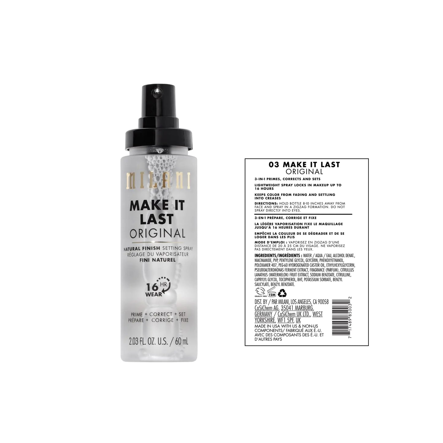 Milani 3-in-1 Prime Set & Correct Spray 2.03 Fl Oz