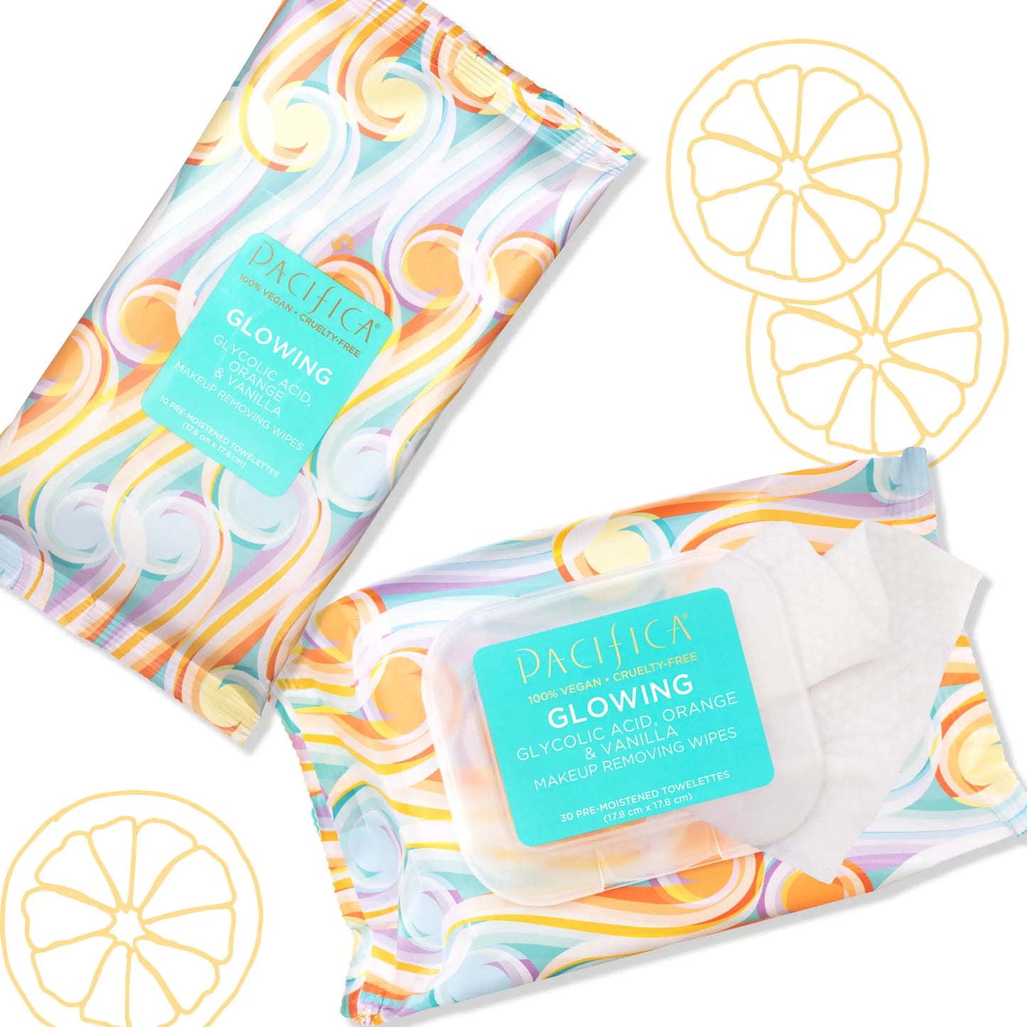 Beauty Glowing Glycolic Acid, Orange & Vanilla Makeup Remover Wipes, Designed To Create Glowing Skin, Vegan & Cruelty-Free, 30 Wipes 30 Count (Pack of 1)