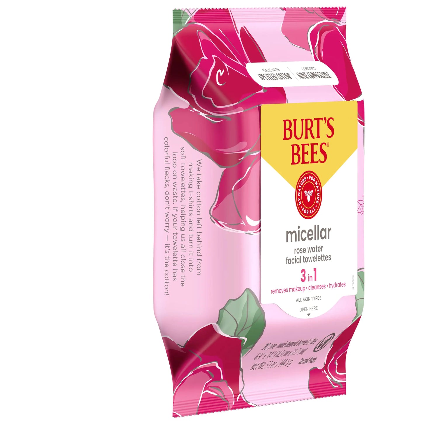 Burt's Bees Micellar Rose Cleansing Wipes, 30 Ct 3-Pack