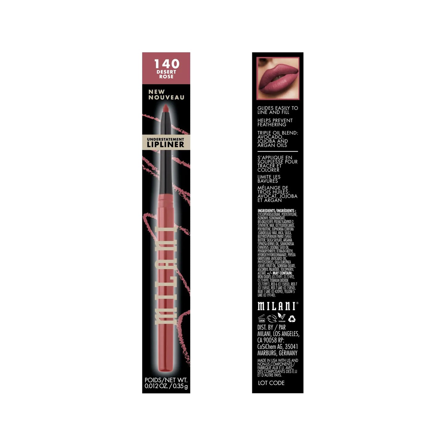 Milani Understatement Lipliner Pencil - Highly Pigmented Retractable Soft Lip Liner Pencil, Easy to Use Lip Makeup Desert Rose