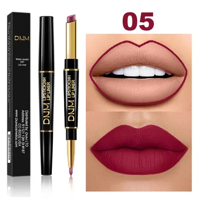 Dual-Tip Matte Lipstick & Liner - Dark Red