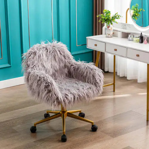 Chic Faux Fur Office Chair with Gold Base