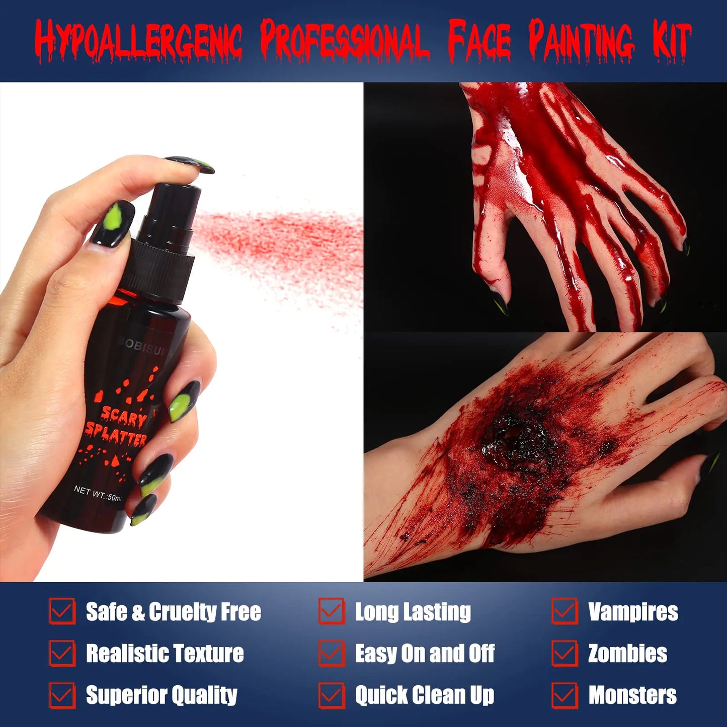 BOBISUKA Halloween 3-in-1 SFX Blood Makeup Set