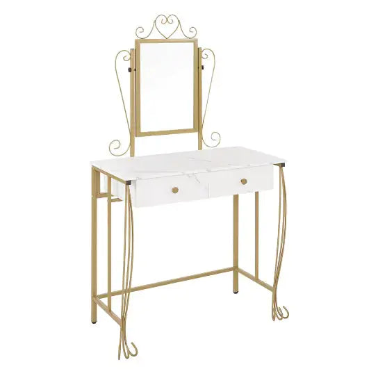 Chic White Vanity Set with Mirror and Stool