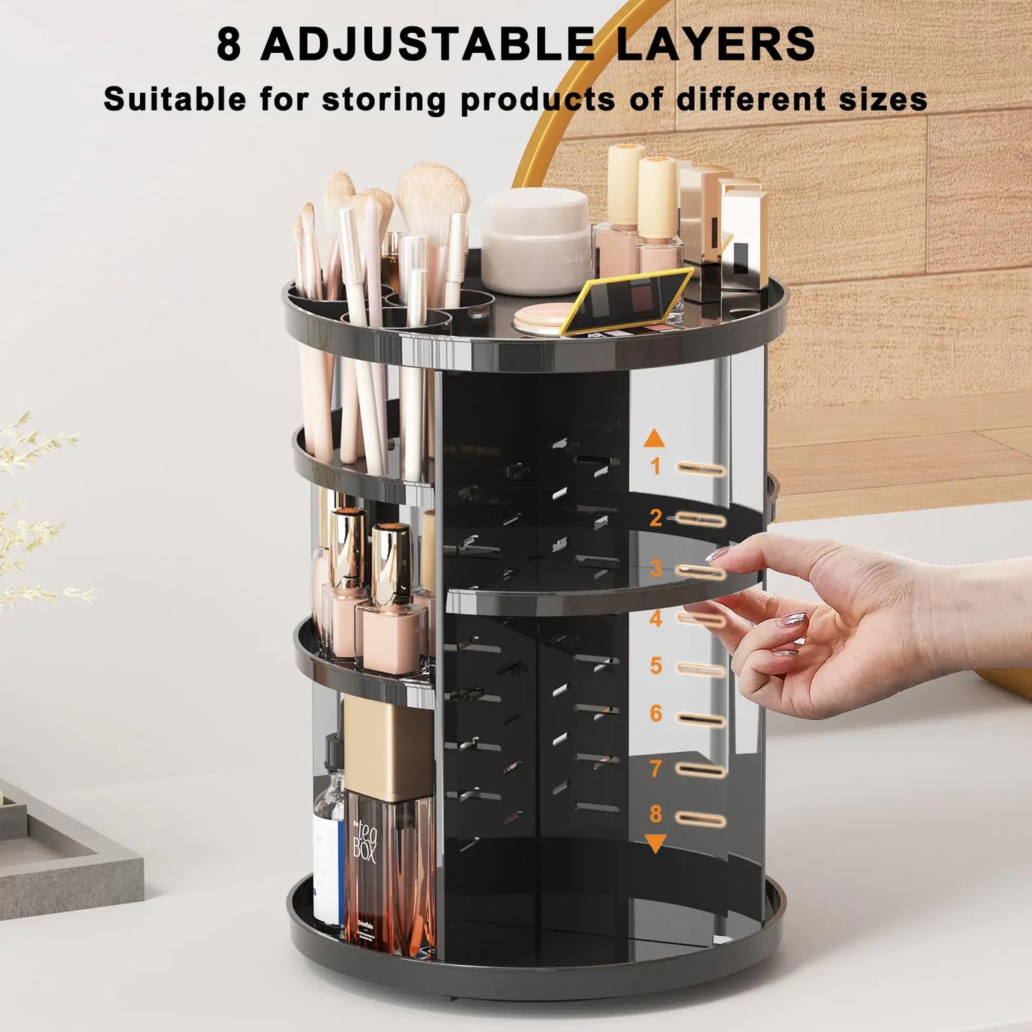 360° Black Vanity Spinning Makeup Holder