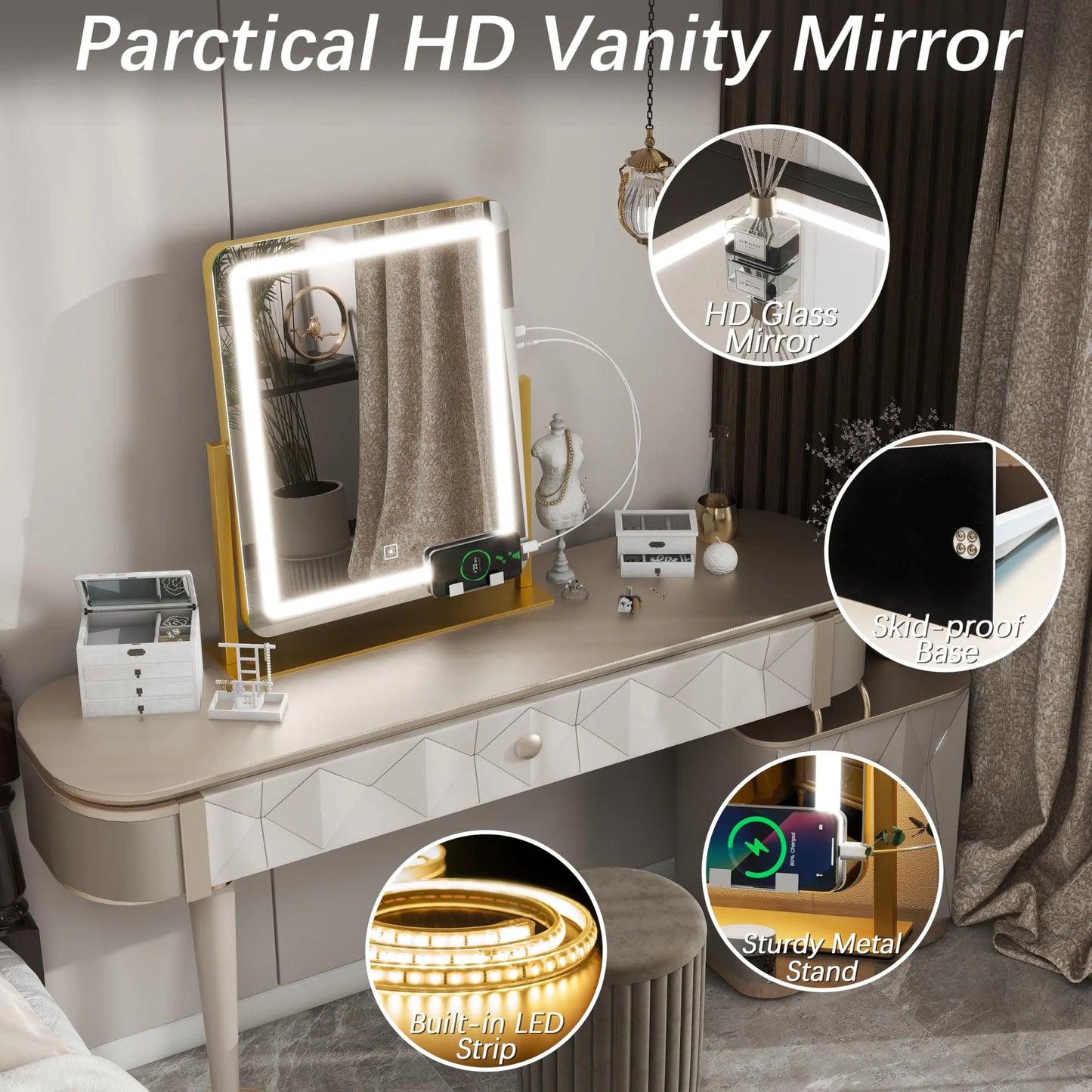 FENNIO Luxe 22" Gold LED Makeup Mirror