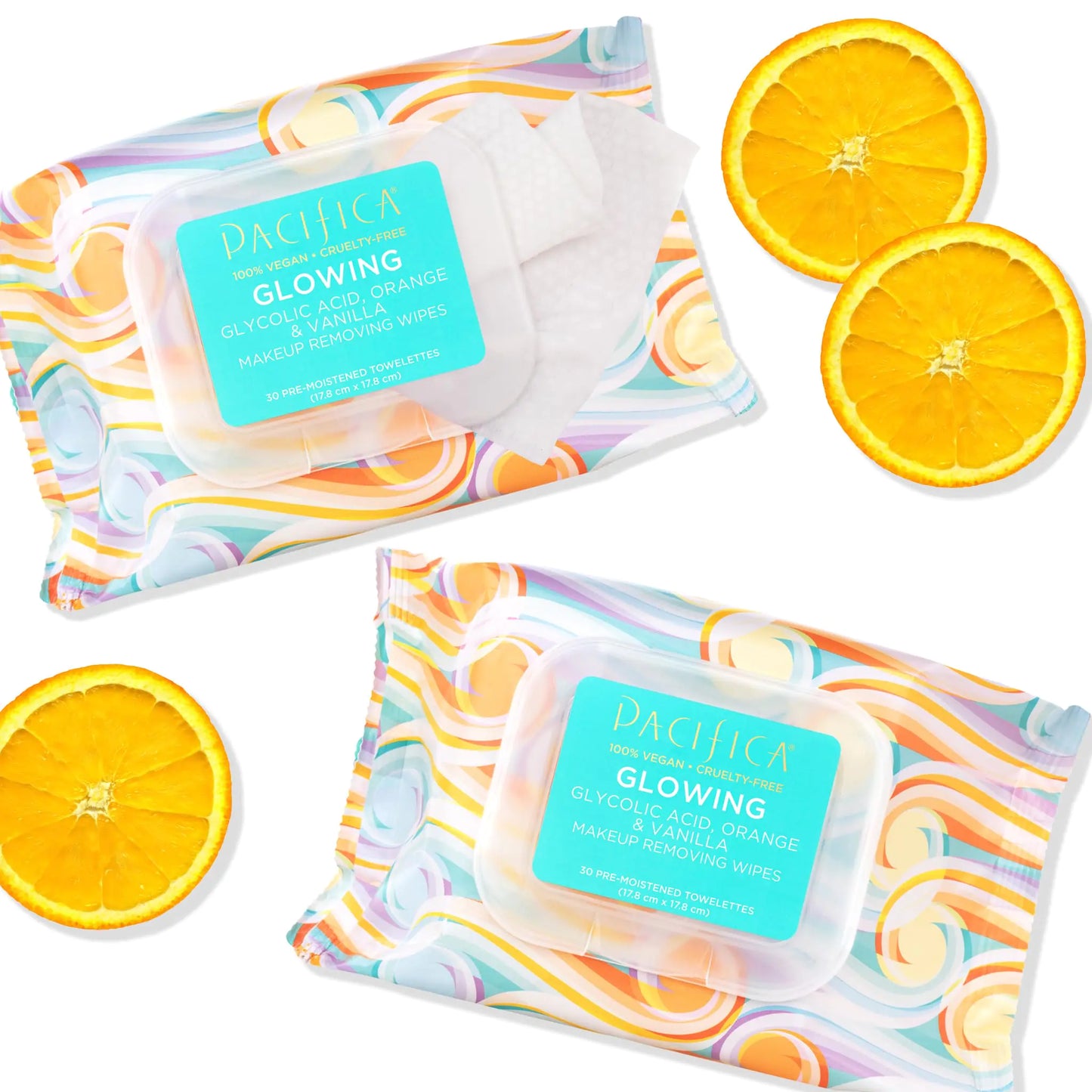 Beauty Glowing Glycolic Acid, Orange & Vanilla Makeup Remover Wipes, Designed To Create Glowing Skin, Vegan & Cruelty-Free, 30 Wipes 30 Count (Pack of 1)