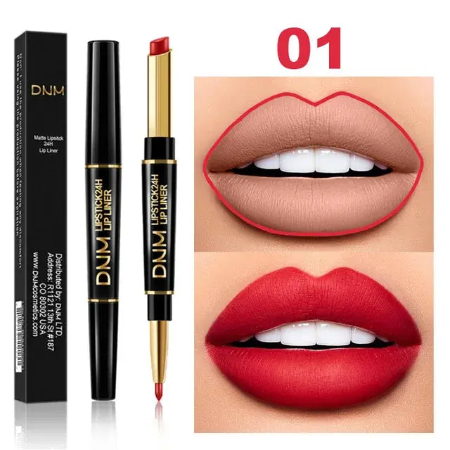 Dual-Tip Matte Lipstick & Liner - Dark Red