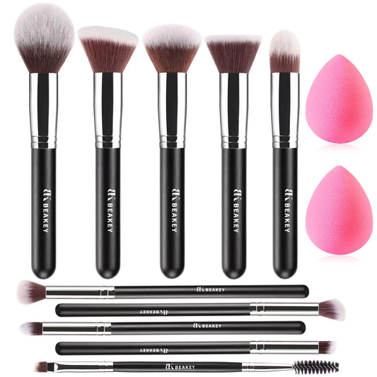 BEAKEY Pro Makeup Brush & Sponge Set, 12-Piece