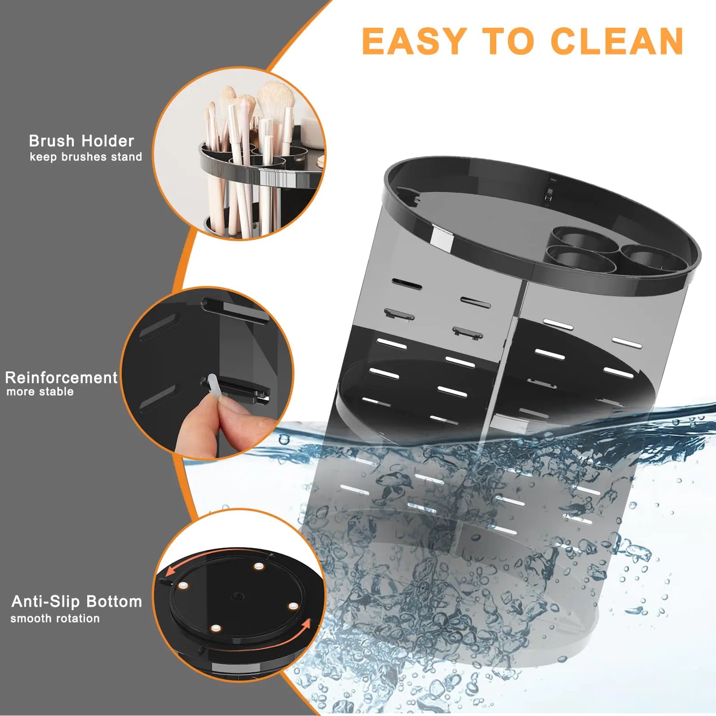 360° Black Vanity Spinning Makeup Holder