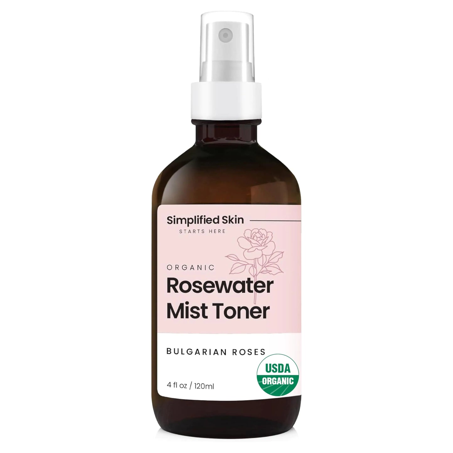 Organic Rose Hydrating Mist - USDA Certified Face & Hair Spray - 4 Oz