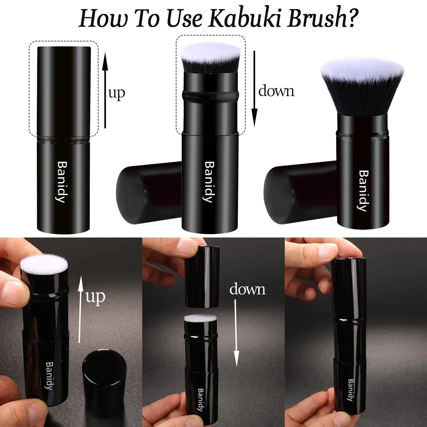 Retractable Kabuki Makeup Brush - Black Flat-Head