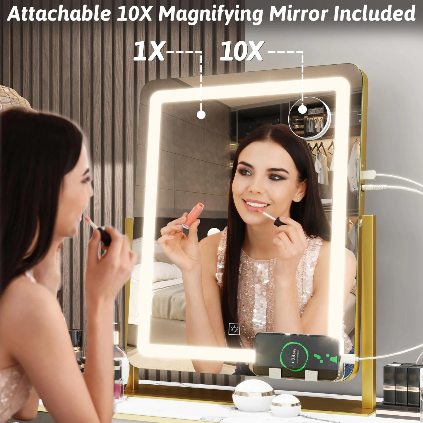 FENNIO Luxe 22" Gold LED Makeup Mirror